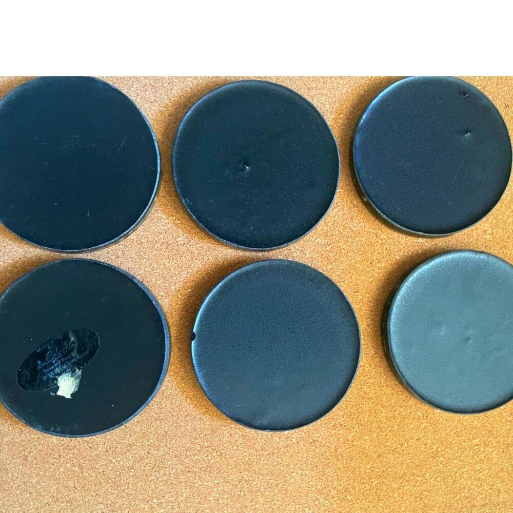 Vtg Set 6 Retro Abalone Shell Coasters, MCM Lucite Black Resin 4” Decor Handmade - Picture 5 of 7